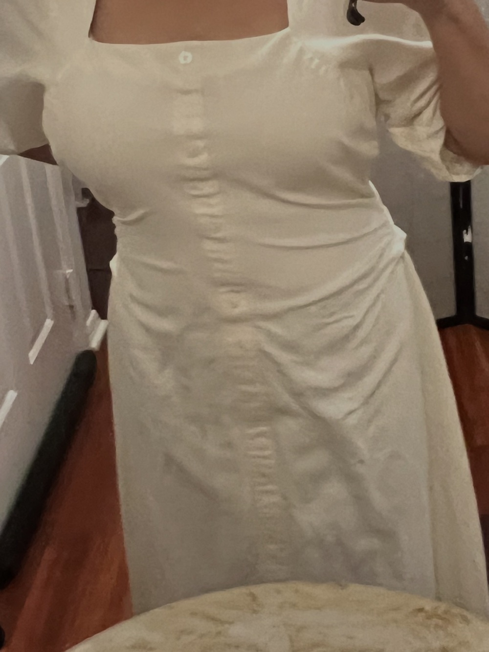 LOFT Cream Button-Front Maxi Dress with Puff Sleeves